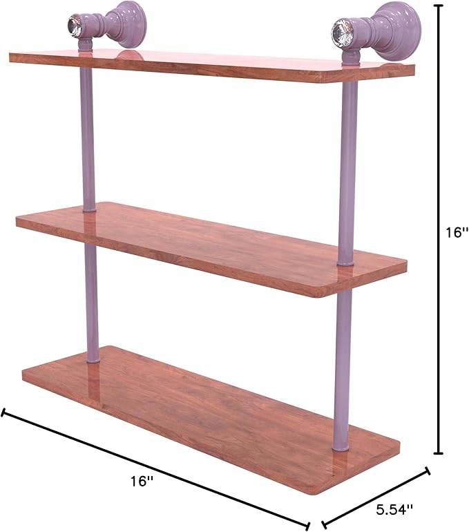 Allied Brass CC-5-16-IRW-LVN Carolina Crystal Collection 16 Inch Triple Wood Shelf, Lavender