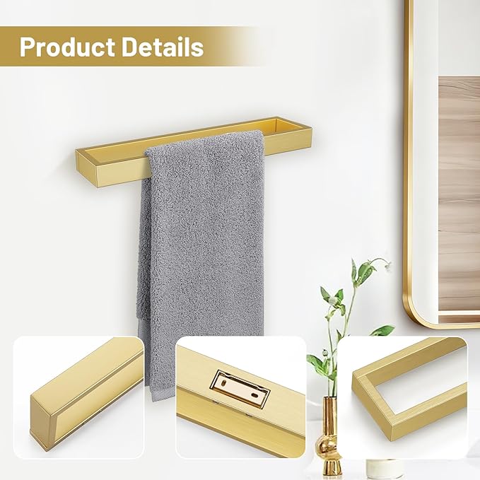 TNOMS Single Towel Bar Towel Holder Bathroom Hardware Accessories,Stainless Steel Wall-Mounted Towel Rack Towel Rail,12 Inches Brushed Gold