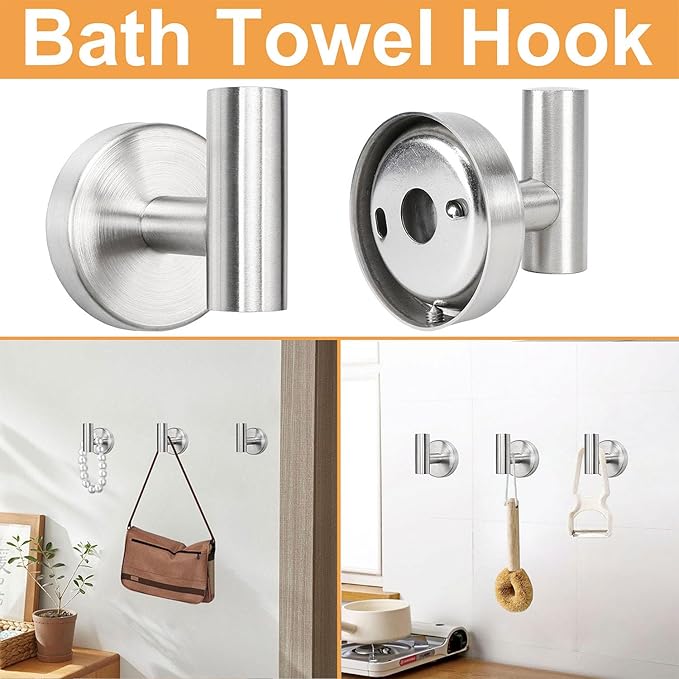 TocTen Bathroom Hardware Set, Thick Stainless Steel Bath Towel Bar Set Including Towel Rack for Bathroom+Toilet Paper Holder+3 Robe Towel Hooks Wall Mount Bathroom Accessory Set(16IN,Brushed Nickel)
