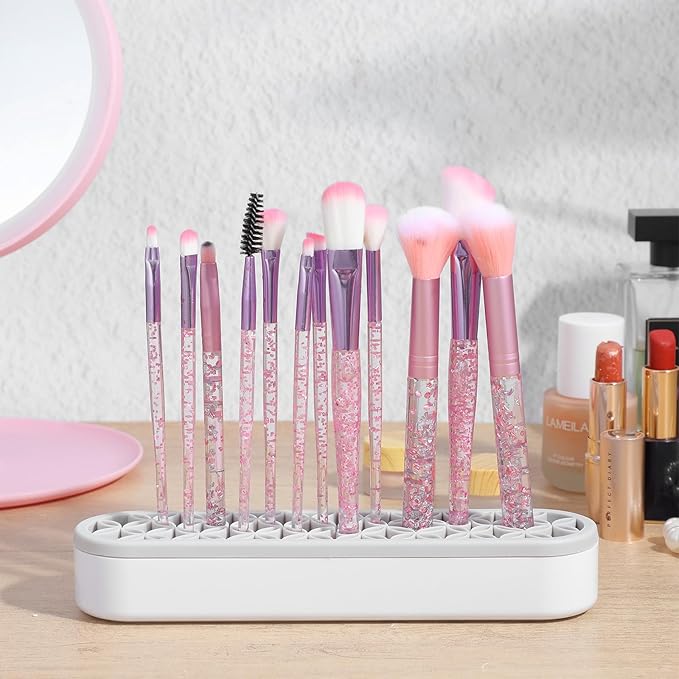 4 Pcs Silicone Makeup Brush Holder Stand, Multi-Purpose Cosmetic Organizer, Desktop Storage Box for Brush, Eyeliner Pencil, Art Supplies, Painting Pen, Sewing Tools, Grey