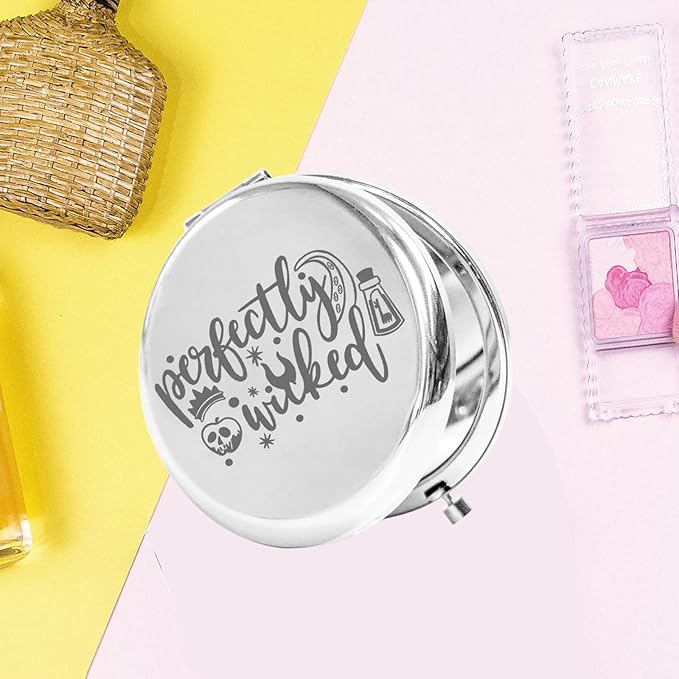 KEYCHIN Villains Movie Pocket Mirror Evil Queen Fans Gifts Perfectly Wicked Halloween Compact Mirror for Women Girl Teenagers (Perfectly Wicked Mirror-S)