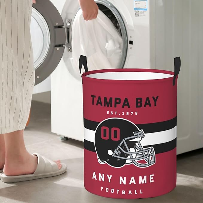Custom Tampa Bay Laundry Hamper - Personalized Football Style Laundry Basket - Customized Name And Number - Dirty Clothes Hamper Waterproof Large Capacity Hamper for Bedroom Bathroom Living Room