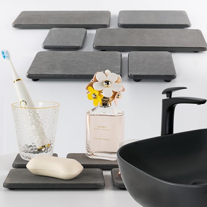 NiuYichee Set of 4 Water Absorbent Diatomite Coasters, Diatomaceous Earth Kitchen Soap Dish, Bathroom Trays, Water Absorbing Stone Used for Hand Soaps & Plants & Toiletries in The Modern Home