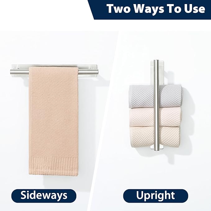 Alise Adhesive Towel Bar Brushed Nickel,Towel Racks for Bathroom Wall Mounted,Bathroom Towel Rack SUS304 Stainless Steel,Towel Holder for Bathroom Hardware Decoration,Sticky or Screw-Mounted,12 Inch
