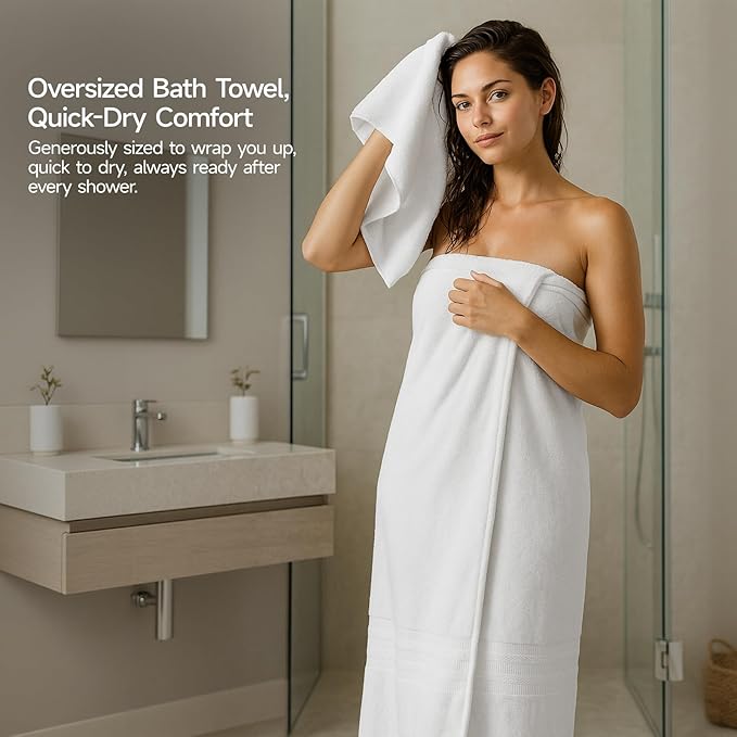 REDKISS 8 Piece White Towels Set - 100% Cotton Towels Set with 2 Large Bath Towels, 2 Hand, 4 Washcloths, 600 GSM Highly Absorbent Bath Towel Sets, White Quick Dry Shower Towel for Family Dorm Gym