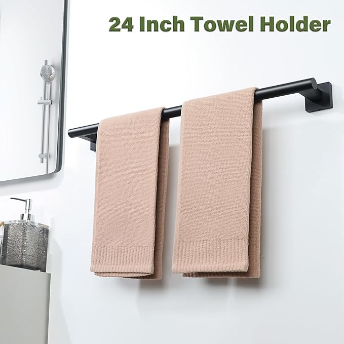 Alise Bathroom Towel Bar, 24 Inch Towel Racks for Bathroom, SUS304 Stainless Steel Hand Towel Holder Heavy Duty Towel Rack Wall Mounted Matte Black Towel Bar