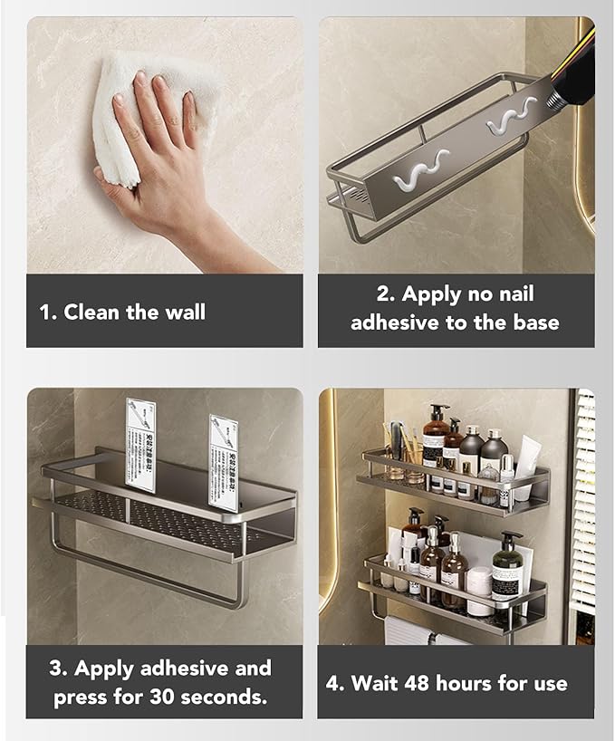 Bathroom Rack,Gray 40cm Space Saving Draining Hole Storage Rack Wall Mounted Bathroom Floating Shelf for Bathroom Toilet Balcony Toilet Wall