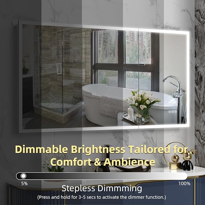 60" x 32" LED Medicine Cabinet, Lighted Bathroom Mirror with 3-Color Lights, Defogger, Stepless Dimming, Large Storage, Memory Function