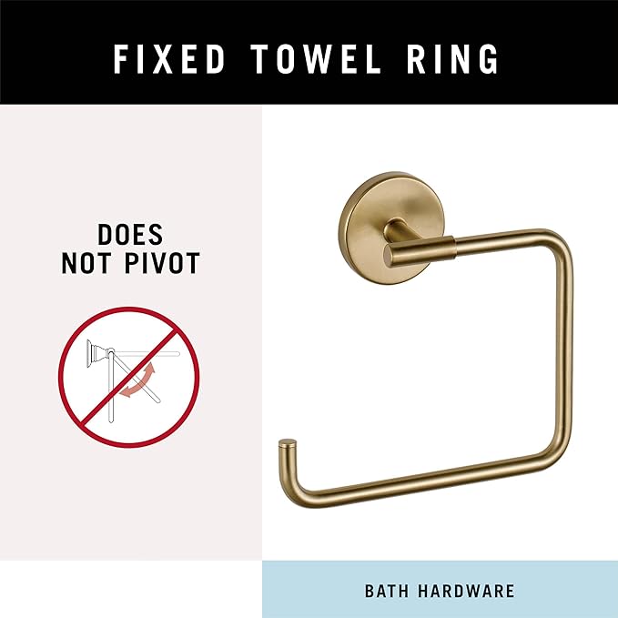 Hand Towel Holder Champagne Bronze Towel Racks for Bathroom Wall Square Towel Ring Holder for Bath Towel Hanger for Kitchen, Bathroom Accessories (Squre (Screw))