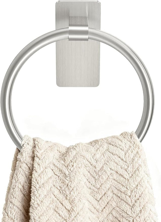 Brushed Nickel Towel Ring, Hand Towel Holder for Bathroom, Self Adhesive Hand Towel Rings for Bath, Kitchen, RV, No Drill Hole