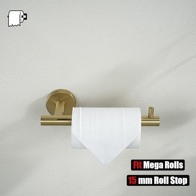 JQK Bathroom Hardware Set, 5-Piece Bath Accessories Set Brass Gold Wall Mount Includes 24 in Towel Bar, 9 in HT Bar, TP Holder, Towel Hook x 2 Brushed Gold, BAS105-BG