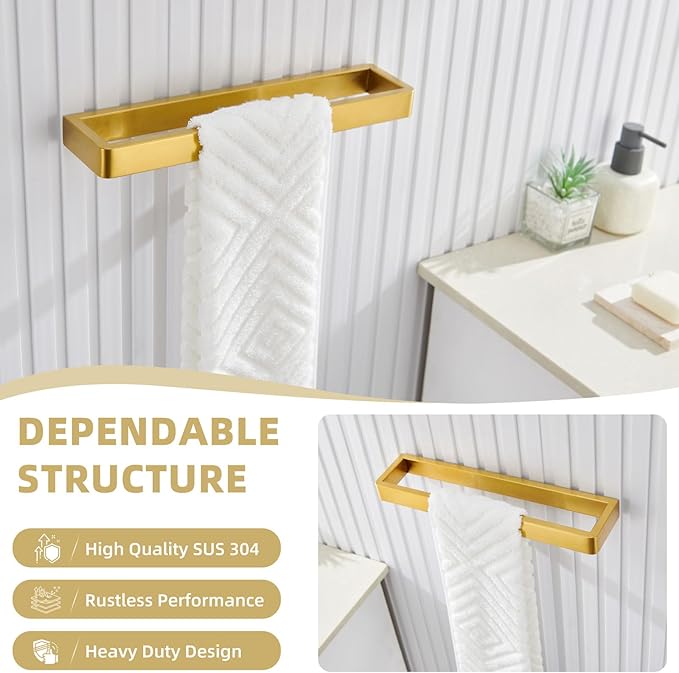 Angle Simple Bathroom Towel Holder, SUS 304 Stainless Steel Hand Towel Holder Rack, Shower Hanger Wall Mounted 11.73", Brushed Dark Gold