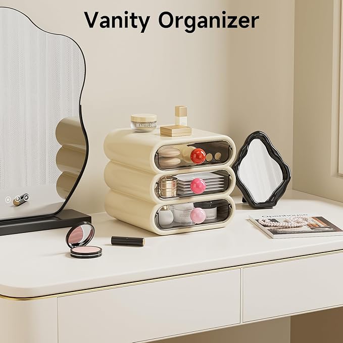 3-Drawer Desktop Organizer, Compact Vanity Drawer Organizer for Makeup, Small Plastic Drawer Containers for Bathroom, Cabinet