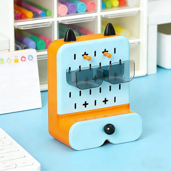 Makeup Organizer with Drawer, Multi Functional Pencil Holder for Desk, Desk Accessories for Women, Desk Organizers and Accessories for Bathroom Bedroom Counter (blue)