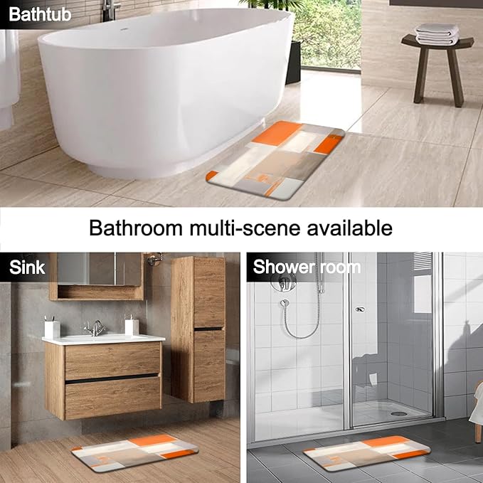 Lnond 4Pcs Bathroom Shower Curtain Sets with Rugs,Orange Brown Painting Art Bathroom Sets with Shower Curtain and Rugs and Accessories