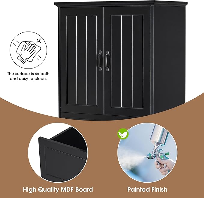 Virubi Tall Tilt Out Laundry Cabinet with 2 Tilt Out Laundry Hamper, Wood Bathroom Storage Cabinet with Doors,Drawers and Adjustable Shelves Freestanding (Black)