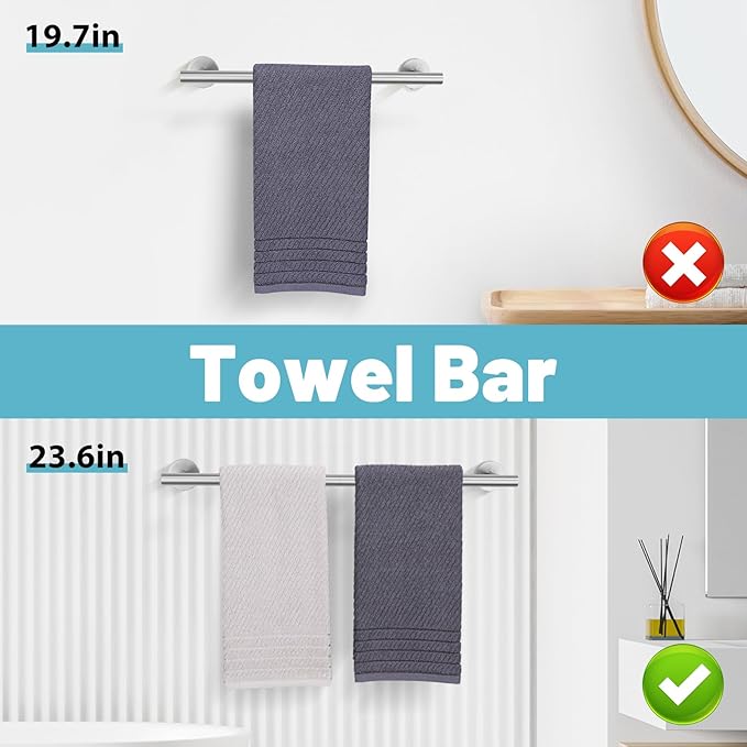 10 Pieces Brushed Nickel Bathroom Hardware Accessories Towel Bar Set 23.6 Inch Towel Rack Set for Bathroom SUS304 Stainless Steel Toilet Paper Holder Towel Holder Wall Mounted