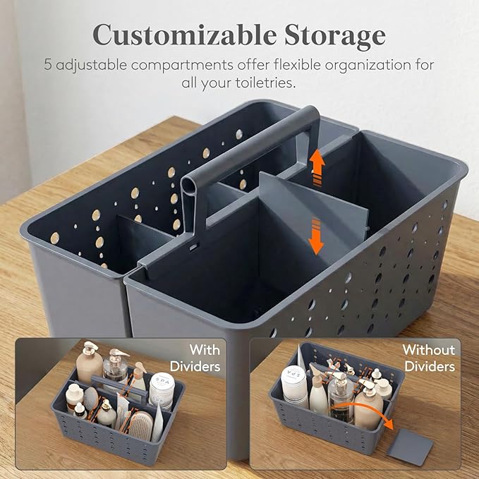 Lifewit Shower Caddy Portable, Cleaning Supplies Caddy Organizer with Handle and Adjustable Dividers, Plastic Shower Basket for Dorm Room Essentials, College, Bathroom, Slate Blue, 2 Packs