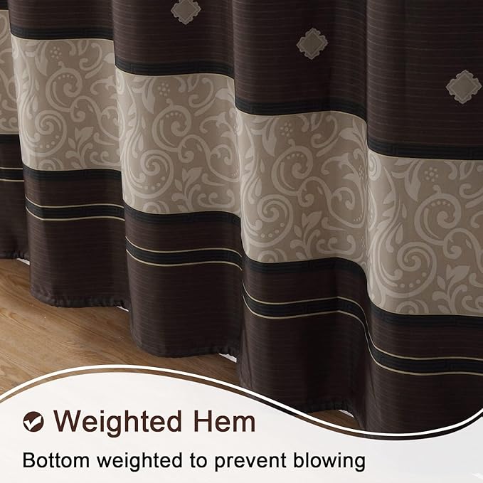 Stall Fabric Shower Curtain, Brown Black Tan Striped Shower Curtains for Bathroom, Waterproof Bathroom Curtains, 54" W x 72" H