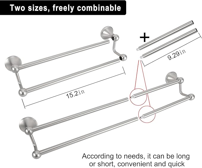 #304 Stainless Steel Double Towel Bar,Optional Different Length Installation (Brushed Nickel - 24 inches, Double Towel bar)