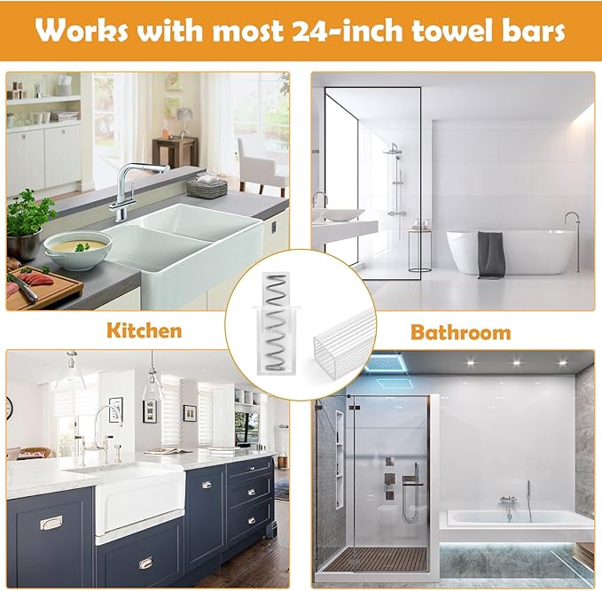 Towel Bar Replacement Rod 24 Inches Bathroom Towel Rack with Adjustable Spring End Wall Mount Replacement Towel Bar for Ceramic Holder Bathroom and Kitchen Towel Rod Storage (Clear Towel Holder)