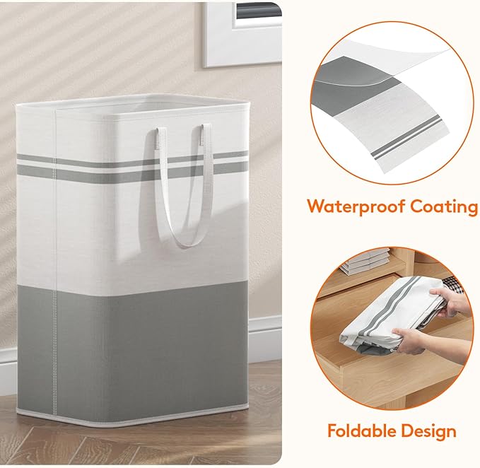 Lifewit 2 Pack 80L Large Freestanding Laundry Hamper, Collapsible Laundry Basket with Easy Carry Handles, Waterproof Tall Clothes Hamper for Laundry Dorm Bedroom Bathroom, Grey-White