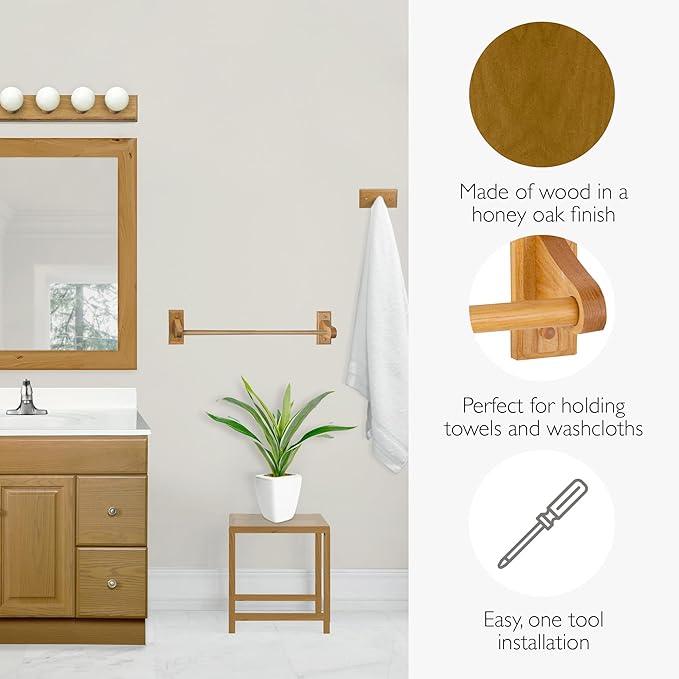 Design House Dalton Towel Bar, 18 in, Wall Mount, Easy Installation, Wood, Honey Oak, 18 in L x 5 in W x 3.62 in H, 561183