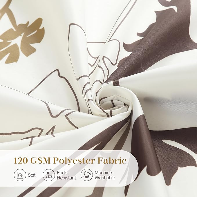 Floral Fabric Shower Curtains for Bathroom, Cream Beige Brown Tan Flower Shower Curtain, Waterproof Washable Decorative Bathroom Curtains, 72" W x 72" H