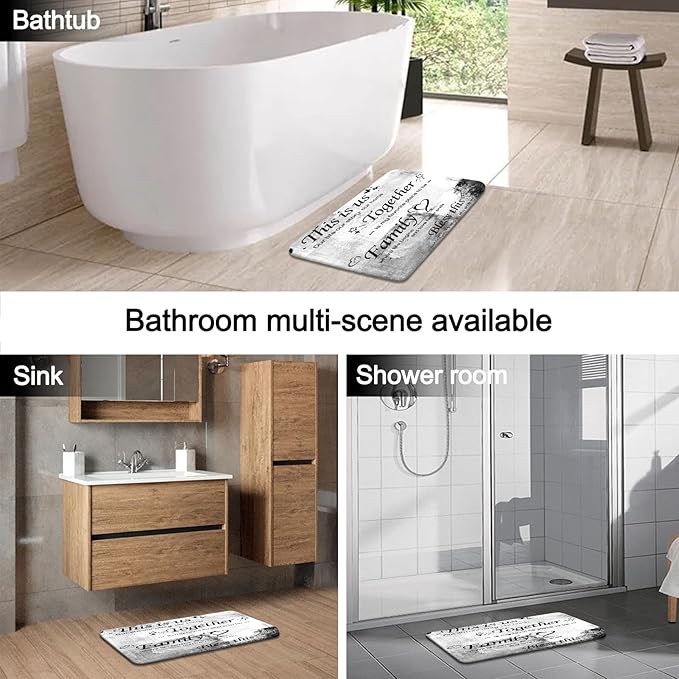 Lnond 4Pcs Bathroom Shower Curtain Sets with Rugs, White Black Motivational Home Family Bathroom Sets with Shower Curtain and Rugs and Accessories