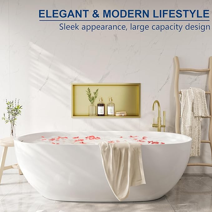 Neodrain Shower Niche, Insert Bathroom Storage Shower Shelf, Stainless Steel Recessed Wall Niche No Tiled Recessed Cabinet Waterproof for Shower Storage(Gold,24"x12")