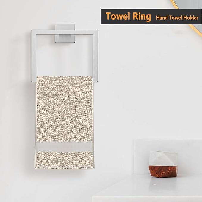 2-Piece Towel Ring - Thicken SUS 304 Stainless Steel Towel Holder, Towel Racks for Bathroom, Square Modern Design Hand Towel Holder, Contemporary Hand Towel Bar - Brushed Nickel