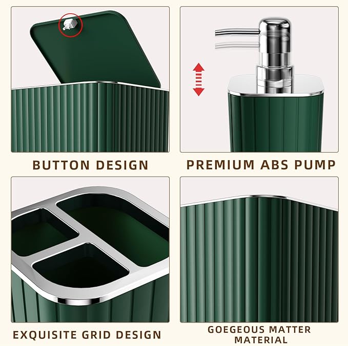 XLHOMO Bathroom Set- 25PC Green Bathroom Sets, Bathroom Set with Shower Curtain and Rugs, Dark Green Shower Curtain Set, Bathroom Accessories Set, Bathroom Trash Can