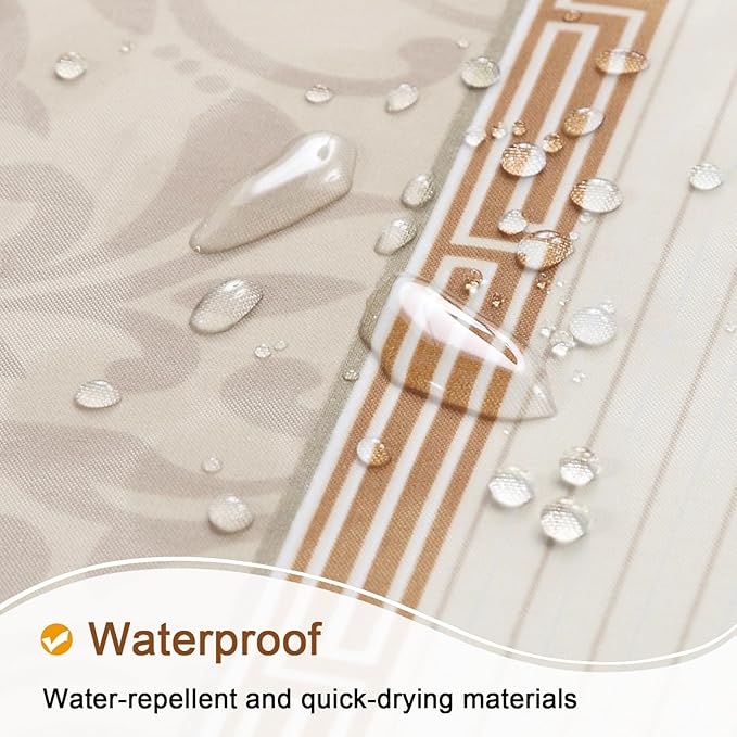 Fabric Shower Curtain, Beige Stripe and Taupe Damask Print Shower Curtains for Bathroom, Waterproof Bathroom Curtains, 72" W x 72" H