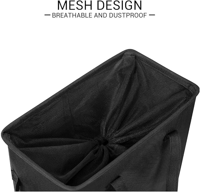 ZERO JET LAG Slim Laundry Hamper With Handles Collapsible Laundry Basket Thin Dirty Clothes Basket Narrow Laundry Bag Foldable Dirty Clothes Hamper 45L (24 inches,Black)