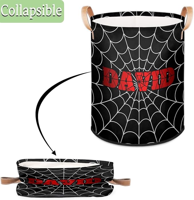 Spider Wed Personalized-Laundry-Hamper-Basket for Kids Custom Name Collapsible Storage Organizer Bin Dirty Clothes Toys Hamper for Boys Nursery in Laundry, Bedroom, Bathroom Black