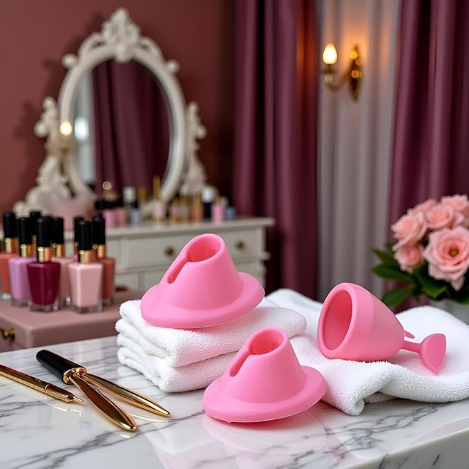 2Pcs Pink Nail Polish Bottle Holder Soft Rubber Nail Polish Bottle Holder Anti-Spill Nail Polish Stand Display Manicure Tools Nail Art Polish