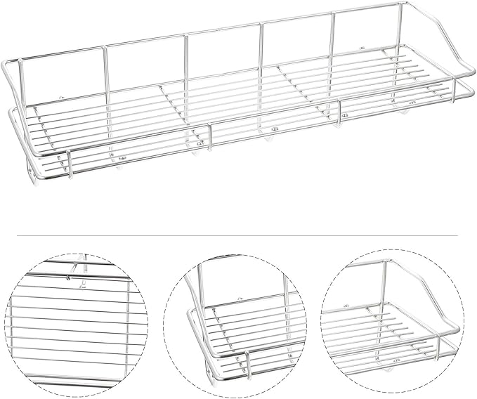 BESPORTBLE Stainless Steel Bathroom Shelf with Suction Cups, Punch-Free Wall-Mounted Storage Rack with Hooks for Kitchen and Bathroom Organization