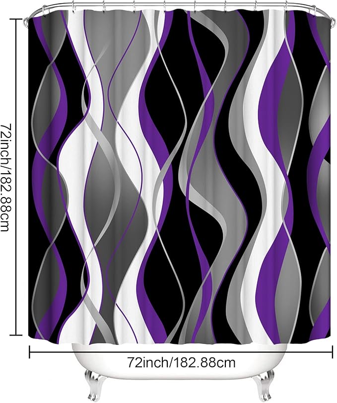beifivcl 4Pcs Purple Shower Curtain Sets with Non-Slip Rugs, Toilet Lid Cover and Bath Mat, Black and Gray Bathroom Decor Set Accessories Fabric Waterproof Shower Curtains with 12 Hooks, 72 x 72 Inch