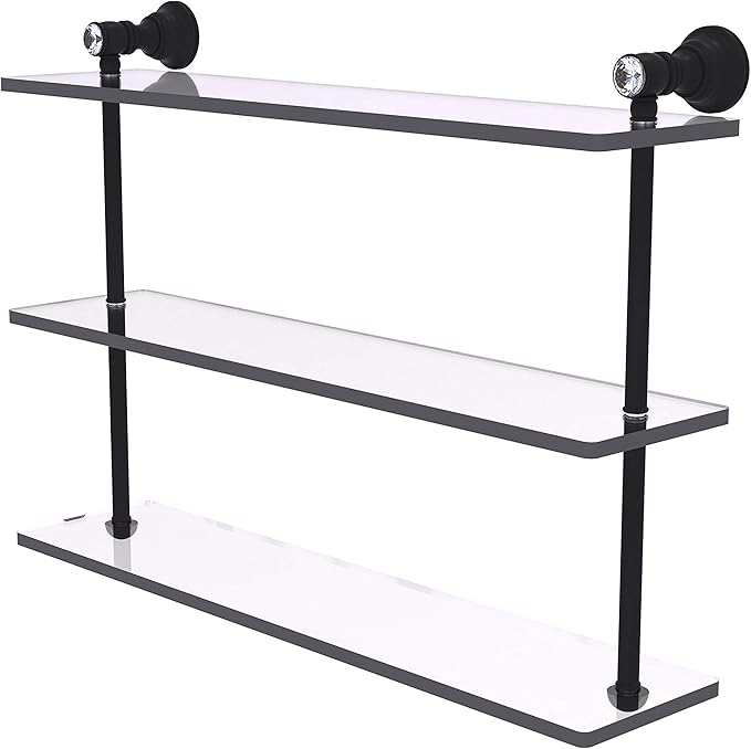 Allied Brass CC-5-22 Carolina Crystal Collection 22 Inch Triple Glass Shelf, Matte Black