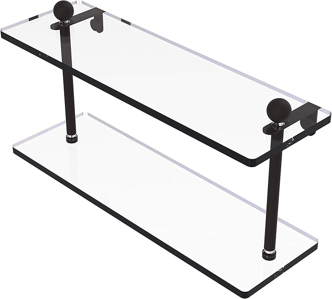 Allied Brass PR-2/16 16 Inch Two Tiered Glass Shelf, Oil Rubbed Bronze