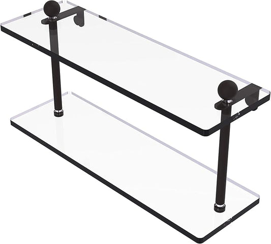 Allied Brass PR-2/16 16 Inch Two Tiered Glass Shelf, Oil Rubbed Bronze