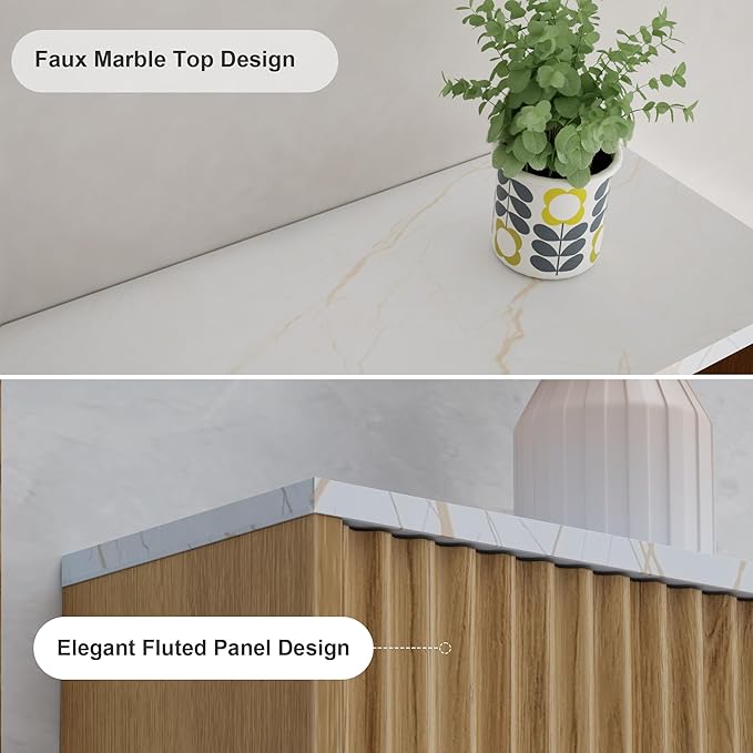 Bathroom Cabinet Wall Mounted Fluted, Modern Medicine Cabinet Over The Toilet Storage Cabinet Faux Marble Top with Adjustable Shelf, Wood Wall Mounted Storage Cabinet Organizer(Oak, Medium)