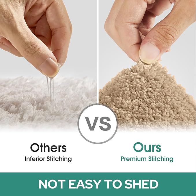 HOMEIDEAS Bathroom Rugs Sets 2 Piece, Super Soft and Absorbent Non Slip Microfiber U-Shaped Toilet Bath Mat Set (20"x32"+U20 x24, Khaki)