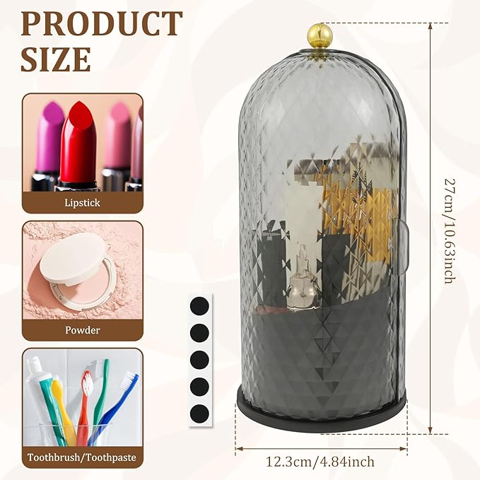 Concealed Toothbrush Holder 360?? Rotating Makeup Brush Organizer Dustproof Cosmetic Brush Container for Toothbrush Lipstick Vanity (black)