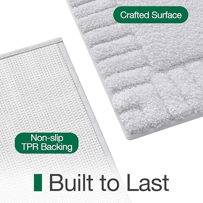 LUMI Bathroom Rugs Non Slip with Rubber Backing, Extra Soft Plush Microfiber Bath Rug Absorbent, Machine Washable Bath Mat Quick Dry for Tub, Shower, Hotel, White, 24"x43"