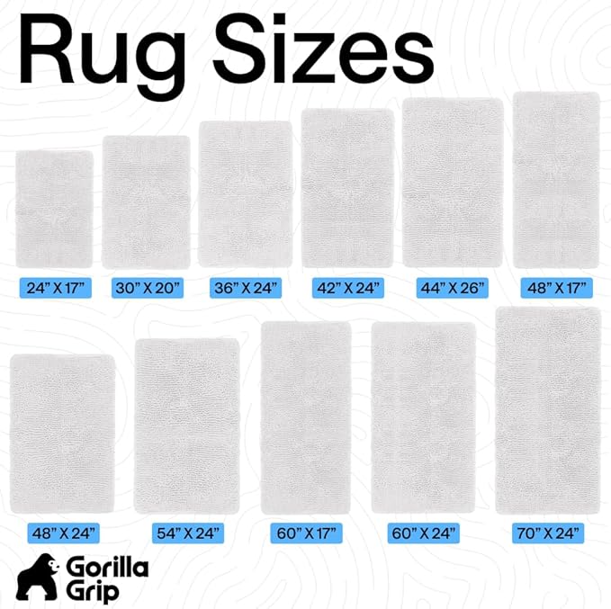 GORILLA GRIP Bath Rug Mat 60x17, Thick Soft Absorbent Chenille, Quick Dry Microfiber Mats, Rubber Backing Washable Shower Floor Rugs, Bathmat Runner, US Designed Bathroom Home Decor Accessories White