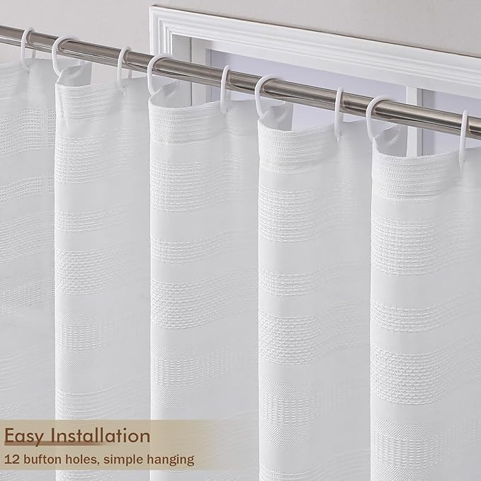 OVZME White Boho Shower Curtain 72 Inch Long, Modern Farmhouse Rustic Striped Fabric Shower Curtain with Tassel, Heavy Duty Vintage Country Bathroom Decoration, 72Wx72L Inches