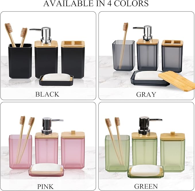 CERBIOR Bathroom Accessories Set 7 Piece Bath Ensemble Includes Soap Dispenser, Toothbrush Holder, Toothbrush Cup, Soap Dish for Decorative Countertop and Housewarming Gift (Green)