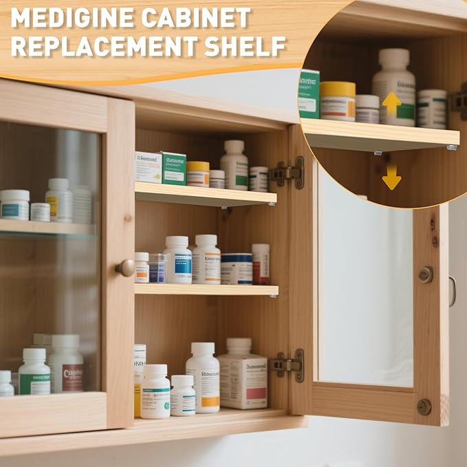 6pcs Medicine Cabinet Shelf Replacement 13inch Wooden Medicine Cabinet Shelves Wooden Bathroom Cabinets Shelves for Living Room Bathroom Kitchen Wall Mounted Medicine Cabinets(Light Brown)