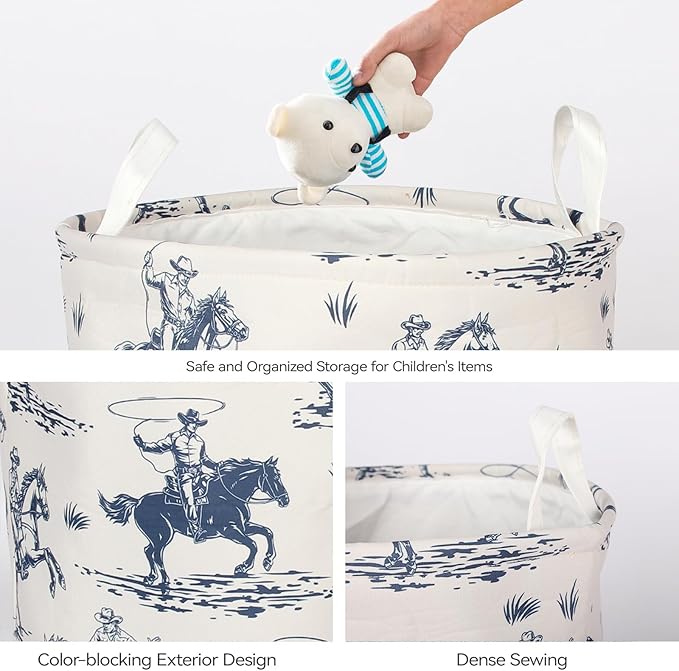 2Pcs Western Cowboy Cute Kids Laundry Basket Baby Nursery Hamper Western Room Decor Foldable Oxford Cloth Funny Tote Clothes Storage Bucket Organizer For Bedroom Teen Girls Boy (Cowboy)